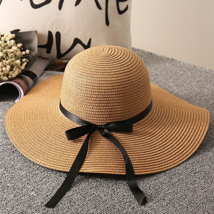 หมวกชายหาดปีกกว้างขนาดใหญ่สำหรับ-t-1ฤดูร้อนหมวกฟางผู้หญิงป้องกัน-uv-หมวกกันแดดพับได้หมวกปานามาหมวกชายหาดกระดูก