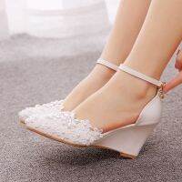 7 cm pointed wedge sandals word cingulate bride wedges shoes pointed hollow wedge high heel wedding shoes