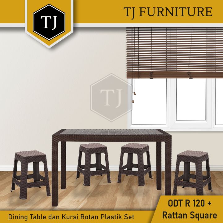 Olymplast Set Meja Makan Dan Kursi Plastik Motif Rotan Dining Table