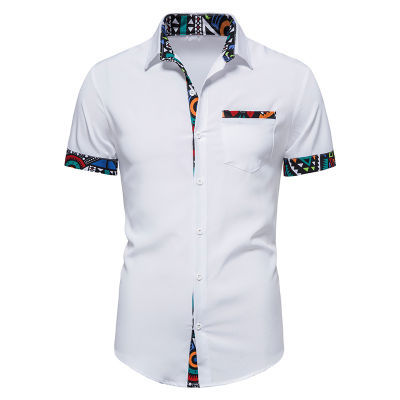 African Clothes Men Fashion African Dashiki Print Shirt Men Slim Fit Short Sleeve Shirts Mens Streetwear Casual Chemise Homme