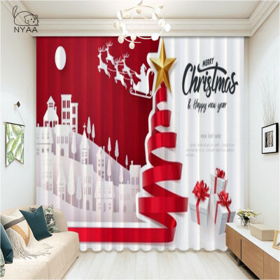 Cute Cartoon Character And Christmas Elements Blackout Curtains French Window Hall Curtains Modern Curtain For Bathroom Printed