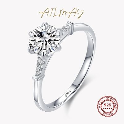 Ailmay Real 925 Sterling Silver Luxury Crown Sparkling Zircon Finger Rings For Women Wedding Engagement Fine Jewelry