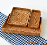 Set 3 khay mây chữ nhật đựng đồ ăn khô, đựng hoa quả