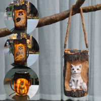 Solar Squirrel Pine Cone Hanging Chandelier LED Resin Animal Statue Decorative Hanging Lantern Landscape Night Light with Handle