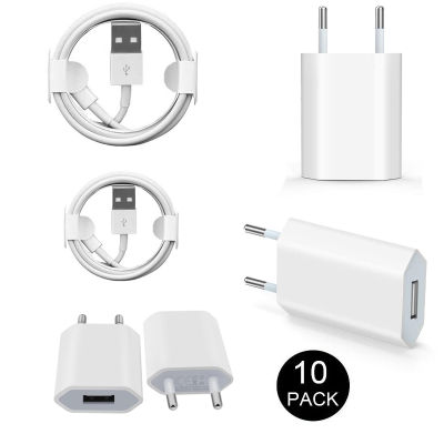10PCSLot EU Plug White Color Wall USB Charger For Phone Charging Cable Charger Adapter For Phone 6 7 Plus 5S 5 tables
