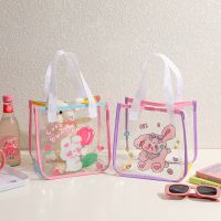 Summer Cartoon Transparent Single Shoulder Bag Square Handbag Girl PVC Jelly Picnic Beach Bags Student Leisure Shopping Handbag