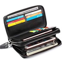 2021 Men Wallet Clutch Genuine Leather Clutch Cellphone Long Wallet Mens Simple Multifunctional Cow Leather Zipper Business Bag