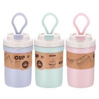 【CW】500ml Portable Eco-friendly Bamboo Fiber Double-layer Sealed Thermal Cup Coffee Tea Cups Travel Water Soup Bottle With Spoon