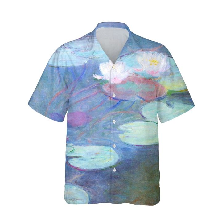 2023ใหม่เสื้อฮาวายพิมพ์ลายดอกบัว3มิติระบายสีน้ำแนวโน้มแฟชั่นกราฟิกชายหาดลำลองเสื้อยืดผู้หญิง5xl