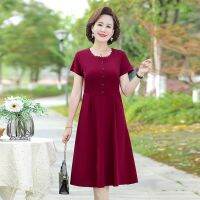 New Mother Summer Soft O-neck Lace Fabric Dress 40-Year-Old 50-Year-Old Middle-Aged Elderly Womens Clothing Women Long Dress