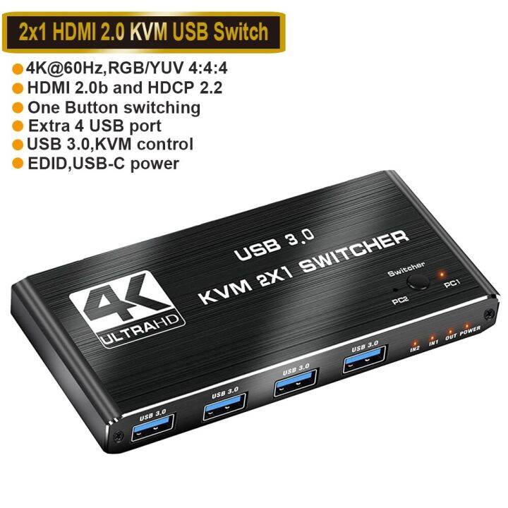 navceker-8k-สวิตช์-kvm-hdmi-รองรับ4k-120hz-2พอร์ต-hd-สวิตช์-kvm-กล่อง-usb-สำหรับแชร์จอภาพแป้นพิมพ์และเมาส์เครื่องพิมพ์พีซี