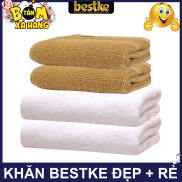 khăn cotton , Combo 2 Khăn gội và 2 khăn mặt bestke màu trắng và nâu