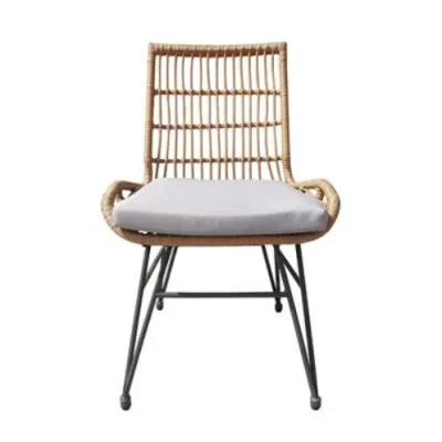 Artificial rattan chair with comfortable cushion, size 54.5 x 63 x 91 cm.- natural