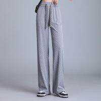 【มีไซส์ใหญ่】Plus Size M-5XL Womens High Waist Straight Long Pants Elastic Waist Casual Black Grey Trousers