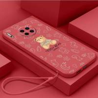 เคส Huawei Mate 30 4G Huawei Mate 30 5G เคสนิ่มใส่โทรศัพท์ Huawei Mate 30 Pro ซิลิโคนเหลวเคสเคสกันกระแทกมือถือเรียบลายการ์ตูนหมีน่ารักพร้อมสายคล้อง