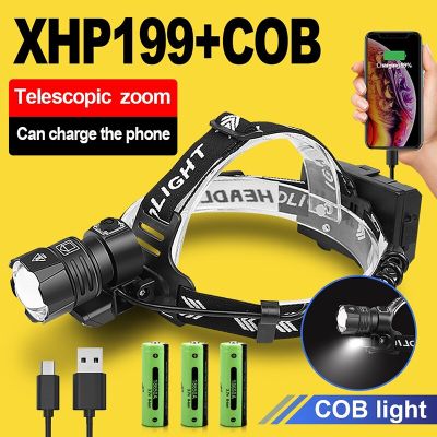 ใหม่ล่าสุด XHP199ไฟ LED กำลังสูงไฟฉายคาดหัวแบบชาร์จ USB ได้ไฟหน้า LED กำลังสูง XHP160ไฟฉายคาดหัวกันน้ำ18650