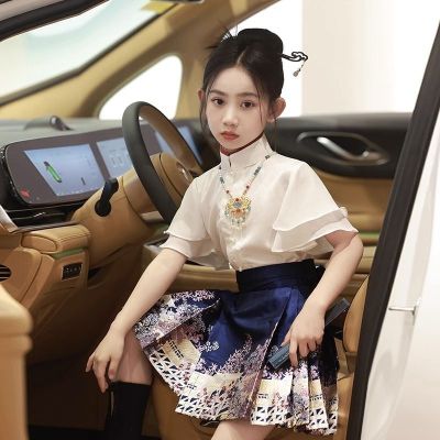 【Ready】🌈 Childrens Hanfu Girls Horse Face Skirt Summer Thin Super Fairy Chinese Style Princess Dress Cute Girls Hanfu Short Skirt