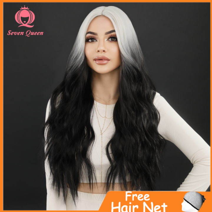 "Seven Queen" Wig female long curly hair wool roll black and white