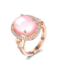 Korean version 925 silver plated crystal diamond set open ring rose gold Hibiscus stone ring crystal jewelry UIQQ