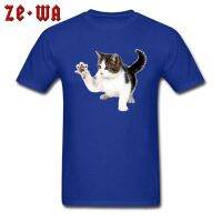 Discount Blue Top T-shirts Cat Scratch 100% Cotton Beautiful Calico Cats No Pocket No Glue Print Fashion Cheap Tee Shirt Male - T-shirts - AliExpress