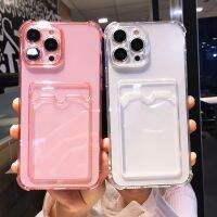 {Haojia เคสโทรศัพท์} กล่องใส่บัตรกระเป๋าเงินโปร่งแสงสำหรับ iPhone 14 Pro Max 13 12 11 X XS XR 7 8 Plus Mini SE กระเป๋ามีช่องใส่กันกระแทกแบบใสปกอ่อน