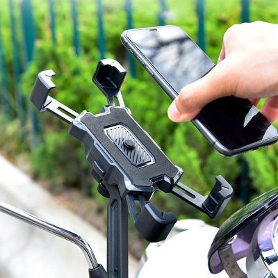 ที่จับโทรศัพท์มือถือระบบนำทางรถยนต์ไฟฟ้ารถจักรยานยนต์จักรยานแท่นยึดแฮนด์รถกันกระแทก Dudukan Ponsel Sepeda ใหม่