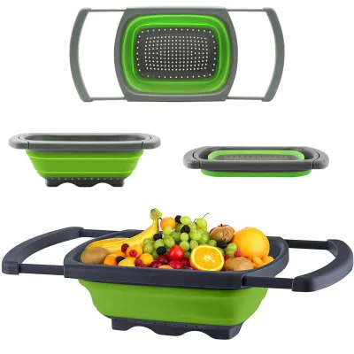 Fruit Vegetable Washing Drain Basket Retractable Sink Strainer Collapsible PVC Durable Storage Basket Kitchen Holder