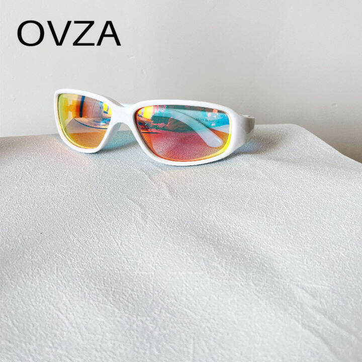 ovza-2023แฟชั่นใหม่-y2k-แว่นกันแดดกีฬาพันปี-s2082แว่นกันแดดสะท้อนแสงสีแดงสี่เหลี่ยมผืนผ้าสำหรับผู้ชาย