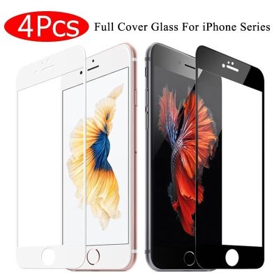 4Pcs Full Cover Tempered Glass On For iPhone 7 8 6 6s Plus Screen Protector Protective Film For iPhone X XS Max XR Curved Edge
