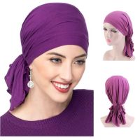 【YF】 Muslim ElasticHijab Cap Women Modal Cotton Cancer Chemo Caps Head Turban Scarf Headwear Strech Silk Bandanas Long Tail Hair Hat