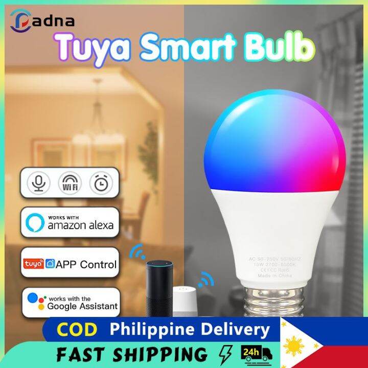 Padna【Philippine Delivery】15W/9W TUYA Smart WiFi E27 RGBCW LED Light Bulb Lightbulbs Works For