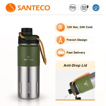 Insulated Water Bottles 24 oz, Santeco Stainless Steel Bottle with Lanyard  & Wide Mouth Spout Lid, Leak Proof, Double Wall Vacuum Water Bottle, Keep  Drinks Hot & Cold for Hiking Camping 