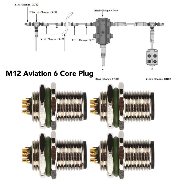 ปลั๊ก6แกนสำหรับการบิน-m12ขั้วต่ออิเล็กทรอนิกส์สำหรับติดตั้งได้ง่ายการบิน