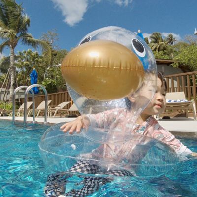 ห่วงยางลอยน้ำได้สำหรับเด็กอ่างเป่าลมอาบน้ำเด็กว่ายน้ำรูปเป็ดโปร่งใสน่ารักของเล่นสระว่ายน้ำ
