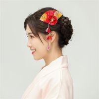 【YF】 1pc Fan Hairpin Tsumami Zaiku Kanzashi Sakura Hair Clip Traditional Japanese Kimono Accessories Geisha Tassel