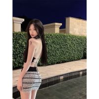 COD DSFERTGRYER Korean Version Fashion Casual Pure Desire Style Hot Girl Sexy Chain Halter Camisole Womens Summer Sleeveless Outer Wear Inner Top Skirt Suit