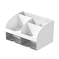 Desk Organiser with 6 Compartments &amp; 2 Drawers -Space-Saving and Versatile Multi- Pen Holder Desk Organiser White