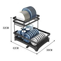 ชั้นที่วางระบายน้ำแบบจานชามสองชั้นสำหรับใช้ในครัวเรือนเคาน์เตอร์ชั้นคว่ำจานที่จัดอ่างล้างจานผ้าเช็ดในครัว