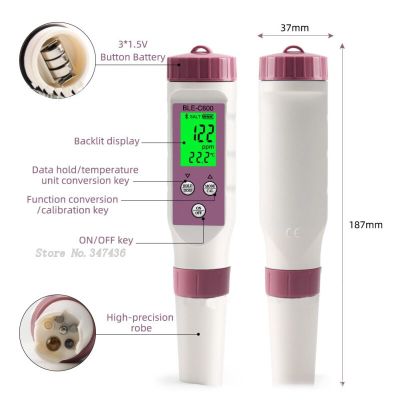 7 In 1 PH/TDS/EC/ORP/Salinity /S.G/Temperature C-600 Water Quality Tester For Drinking Water Aquariums PH Meter With Bluetooth