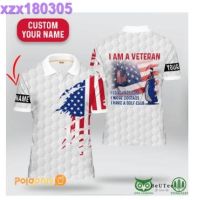 Custom Name Golf Ball Pattern Veteran Polo Shirt