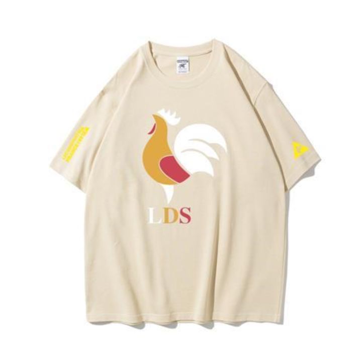 summer-new-french-rooster-cotton-short-sleeved-t-shirt-mens-sports-half-sleeved-loose-t-tide-brand-classic-round-neck-print
