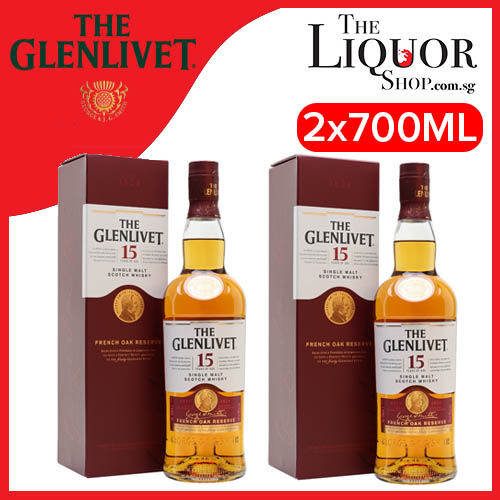 Bundle of 2 Bottles Glenlivet 15 Years Old Single Malt Speyside Scotch