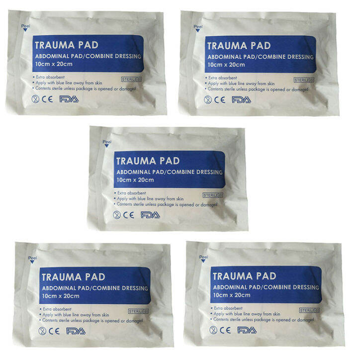5pcs 10x20cm Trauma Pad Sterile Nonwoven Cotton Pad Wound Hemostatic First Aid Kit Emergency