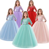 NNJXD Kids Dress for Girls Evening Dresses Elegant Dress Girls Wedding Party Dress for Girl 6-14 Years Children Mesh Lace Embroidery Gown