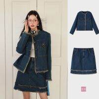 พร้อมส่ง  สินค้าลิขสิทธิ์แท้  IRISxGIRI 23SS Dark blue denim set (jacket+skirt) GT2023E77 เสื้อผ้าแฟชั่น ชุดเข้าเซท