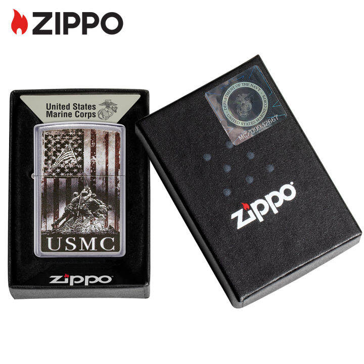 zippo-u-s-marine-corps-street-chrome-windproof-pocket-lighter-49316-lighter-without-fuel-inside-นาวิกโยธินสหรัฐฯ-ไฟแช็กไม่มีเชื้อเพลิงภายใน