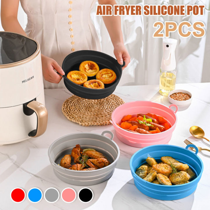 2Pcs Silicone Air Fryer Liners Reusable Heat-Resistant Basket Bowl