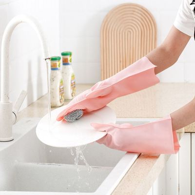 SAMEPLE 1Pair การทำความสะอาดที่แข็งแกร่ง ถุงมือล้างจานล้าง สีทึบทึบ กันน้ำกันน้ำได้ ถุงมือหม้อแปรง เครื่องมือทำความสะอาด พีวีซีพีวีซี ถุงมือยางลาเท็กซ์ อุปกรณ์สำหรับห้องครัว