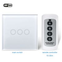 1/2/3gang RF 433 433Mhz wall light touch switch w/ tempered glass panel RF433 wireless remote controller NO Neutral line