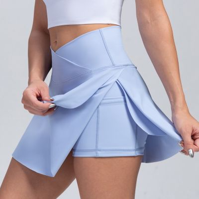 LUOYIYANG Yoga Culottes for Woman Fake Two-piece Soft Ice Silk Sports Tennis Fitness Running Pocket Shorts Women 2022 Gym S-XXL